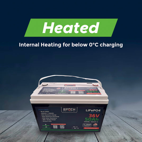 36V 50Ah - Group 31 - Bluetooth Heating IP54 Waterproof - Deep Cycle Lithium Battery