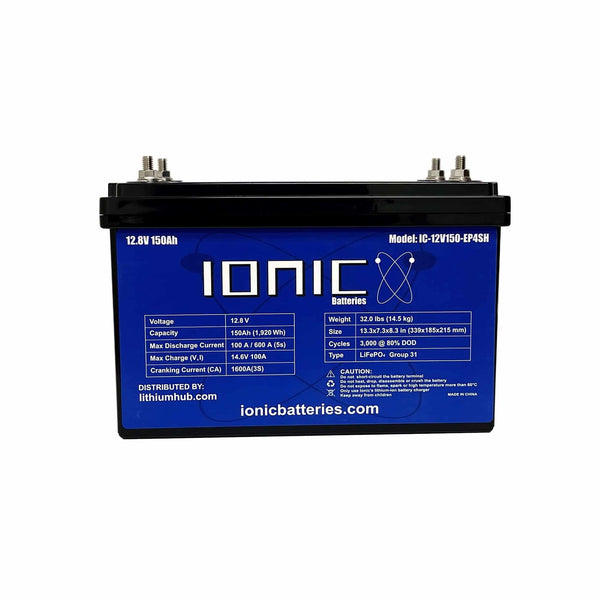 Ionic Lithium 12V 150Ah | Dual Purpose Starter Battery 1600 CA + LiFePO4 Deep Cycle + Heater - Lithium Battery