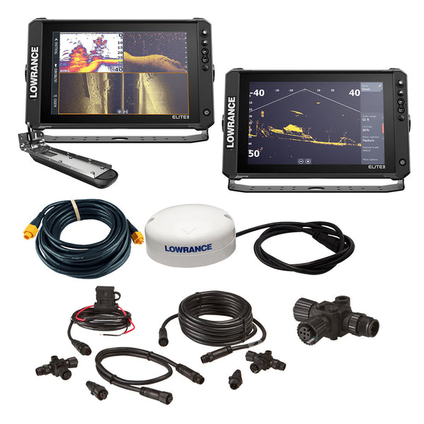 Lowrance Elite FS 12 BOAT in A BOX with Active Imaging 3-in-1 - 2 Displays TD GPS Antenna Starter Kit 25’ Ethernet