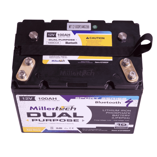12V 100AH Dual Purpose Starting Battery w/ Bluetooth Group Size 24 - Lithium Battery