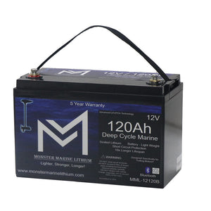 12V 120Ah Lithium Deep Cycle Marine Battery (w/bluetooth)