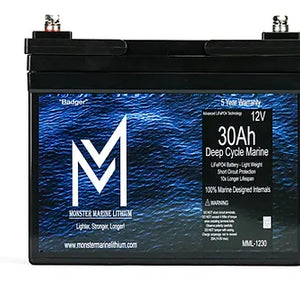 12v 30Ah Deep Cycle Lithium Marine Battery ’Badger’ - Bluetooth - MML-1230B