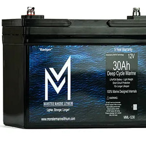 12v 30Ah Deep Cycle Lithium Marine Battery ’Badger’ - Bluetooth - MML-1230B