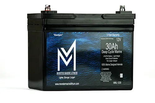 12v 30Ah Deep Cycle Lithium Marine Battery ’Badger’ - Bluetooth - MML-1230B