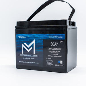 12v 30Ah Deep Cycle Lithium Marine Battery ’Badger’ - Bluetooth - MML-1230B - 12V Batteries