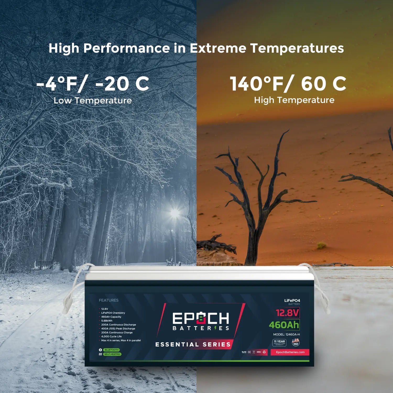 12V 460Ah Essential Series - Bluetooth & Heated LiFePO4 Battery - Lithium Battery