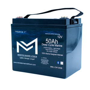 12v 50Ah Deep Cycle Lithium Marine Battery ’Hyena’ - Bluetooth - MML-CW1250B - 12V Batteries
