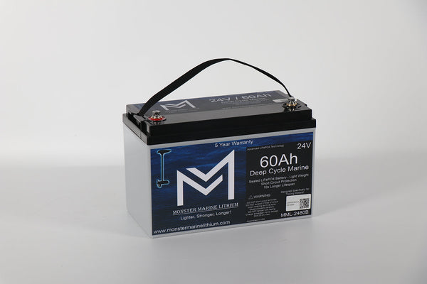 24V 60Ah Lithium Bluetooth Deep Cycle Marine Trolling Battery