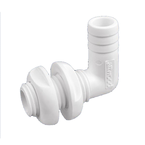 Attwood White Plastic 90 Degree Thru-Hull Connector - 1-1/8’’ Inner Diameter [3879-3] - Thru-Hull Fittings