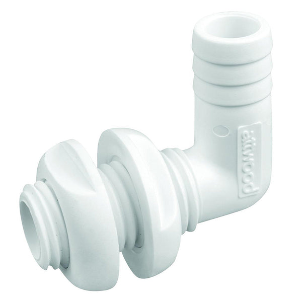 Attwood White Plastic 90 Degree Thru-Hull Connector - 3/4’’ Inner Diameter [3877-3] - Thru-Hull Fittings