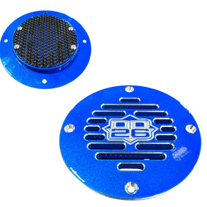 Billet Aluminum Drain Plate with Screen 4’’ Round for Boats - Bass Cat Blue - Boat Accessory
