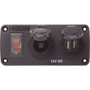 Blue Sea 4363 Water Resistant USB Accessory Panels - 15A Circuit Breaker 12V Socket 2.1A Dual USB Charger [4363]