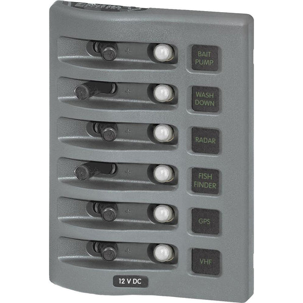 Blue Sea 4376 WeatherDeck Water Resistant Circuit Breaker Panel - 6 Position - Grey [4376] - Electrical Panels