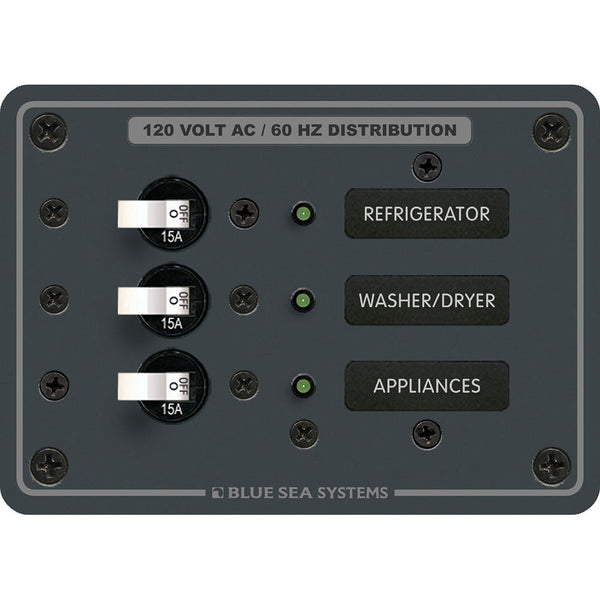 Blue Sea 8058 AC 3 Position Toggle Circuit Breaker Panel - White Switches [8058] - Electrical Panels