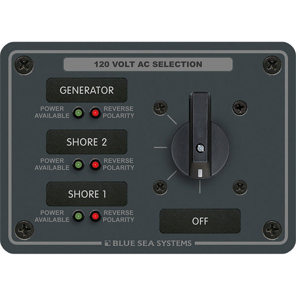 Blue Sea 8366 AC Rotary Switch Panel 30 Ampere 3 Positions + OFF 2 Pole [8366] - Electrical Panels