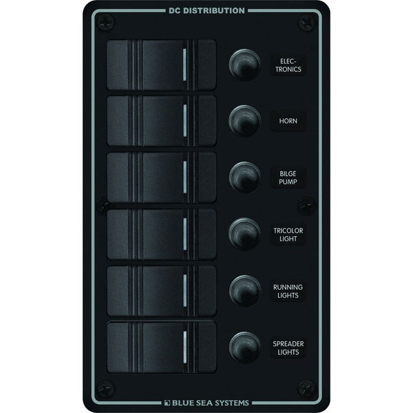 Blue Sea 8373 Water Resistant 6 Position - Black - Vertical Mount Panel [8373] - Electrical Panels