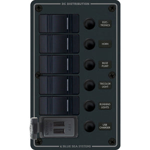 Blue Sea 8521 - 5 Position Contura Switch Panel w/Dual USB Chargers - 12/24V DC - Black [8521] - Electrical Panels