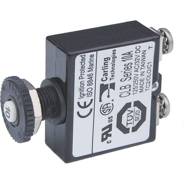 Blue Sea Push Button Reset Only Screw Terminal Circuit Breaker - 10 Amps [2132] - Circuit Breakers