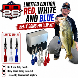 DD26 Fishing BELLY BOMB Fin Clip Weights - 1.5 ounce LIMITED EDITION 6 Pack with Caddy Case - Fish Management