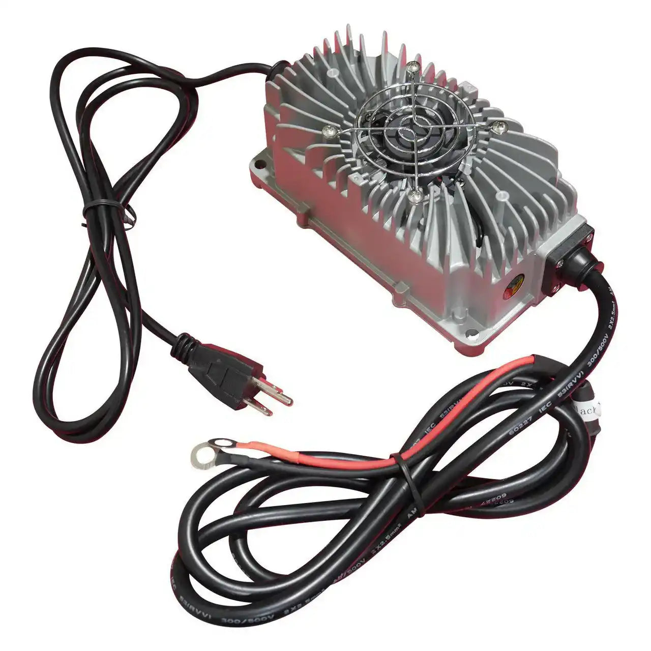 Electronic power supply unit with heat sink and connecting cables.