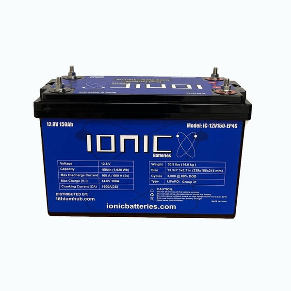 Ionic Lithium 12V 150Ah | Dual Purpose Starter Battery 1600 CA + LiFePO4 Deep Cycle + Heater - Lithium Battery