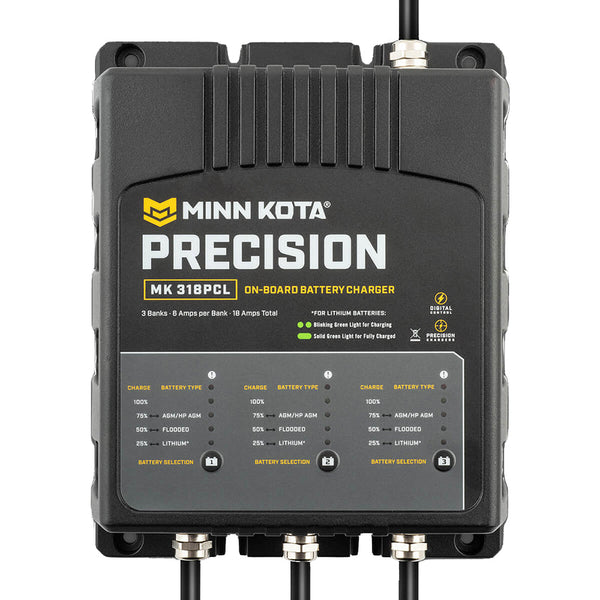 Minn Kota On-Board Precision Charger MK-318 PCL 3 Bank x 6 AMP LI Optimized Charger [1833181] - Battery Chargers