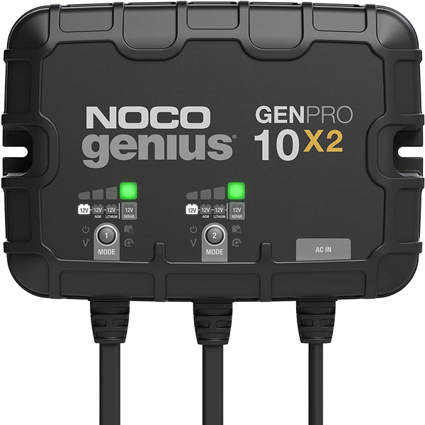 NOCO Genius GENPRO10X2 2-Bank 20-Amp (10-Amp Per Bank) Fully-Automatic Smart Marine Charger 12V Onboard Battery Charger