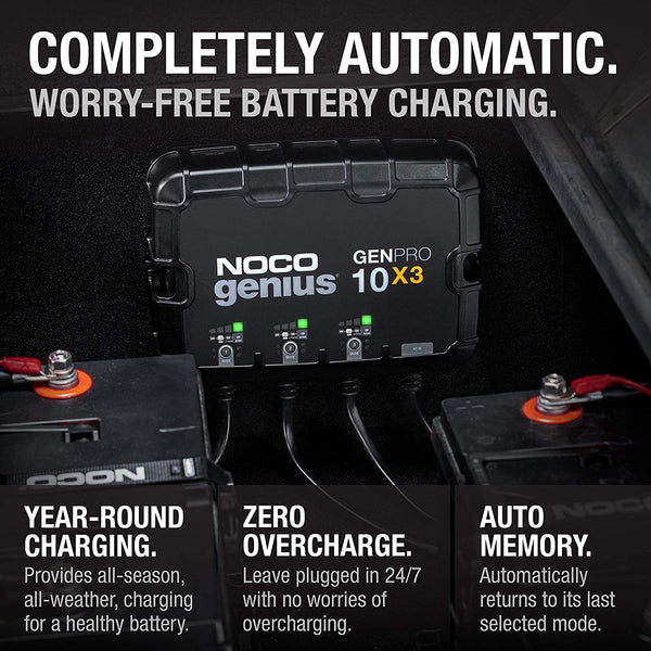 NOCO Genius GENPRO10X2 2-Bank 20-Amp (10-Amp Per Bank) Fully-Automatic Smart Marine Charger 12V Onboard Battery Charger