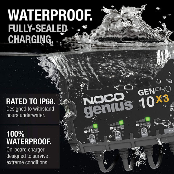 NOCO Genius GENPRO10X3 3-Bank 30-Amp (10-Amp Per Bank) Fully-Automatic Smart Marine Charger 12V Onboard Battery Charger