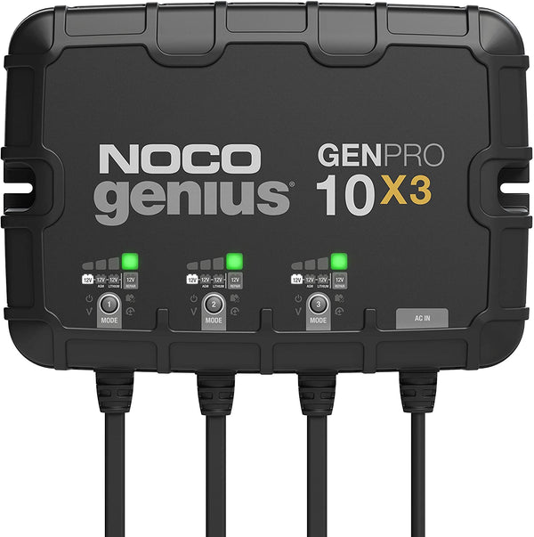 NOCO Genius GENPRO10X3 3-Bank 30-Amp (10-Amp Per Bank) Fully-Automatic Smart Marine Charger 12V Onboard Battery Charger