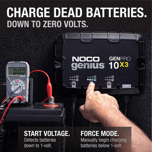 NOCO Genius GENPRO10X3 3-Bank 30-Amp (10-Amp Per Bank) Fully-Automatic Smart Marine Charger 12V Onboard Battery Charger