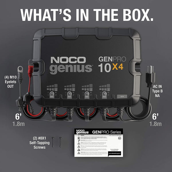NOCO Genius GENPRO10X4 4-Bank 40-Amp (10-Amp Per Bank) Fully-Automatic Smart Marine Charger 12V Onboard Battery Charger