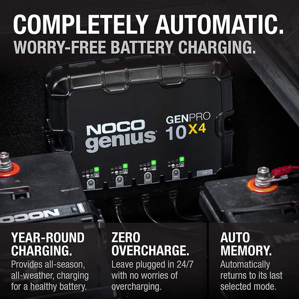 NOCO Genius GENPRO10X4 4-Bank 40-Amp (10-Amp Per Bank) Fully-Automatic Smart Marine Charger 12V Onboard Battery Charger
