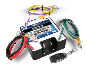 Remote car starter kit with wiring harnesses and control module.