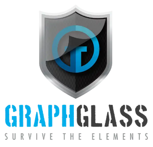 Shield-shaped logo with ’GRAPHGLASS’ text and a blue circular design element.